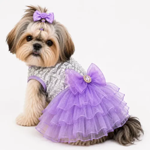 Vestido Pet Luxo Para Cães Com Laço de Cetim e Tule