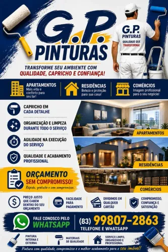 Pinturas em geral. Residencial. Comercial. Qualidade e confiança.