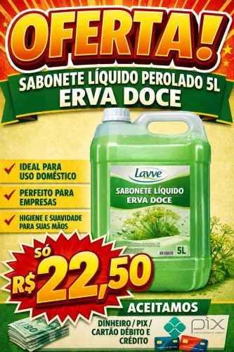 SABONETE LIQUIDO PEROLADO ERVA DOCE 5L LAVVE