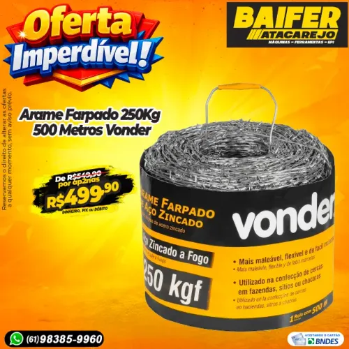 Arame Farpado 250Kg 500 Metros Vonder