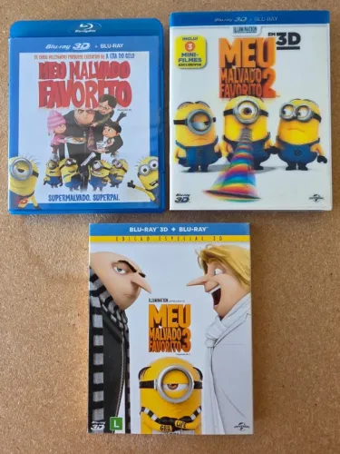 4 DVDs "Meu malvado favorito 1, 2, 3 e Minions" 3D + blue ray + cópia digital