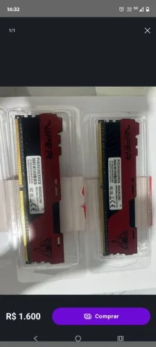 2x Memória RAM Patriot Viper 16GB DDR4 3200MHZ. (TROCO EM PS4 SLIM OU PRO)