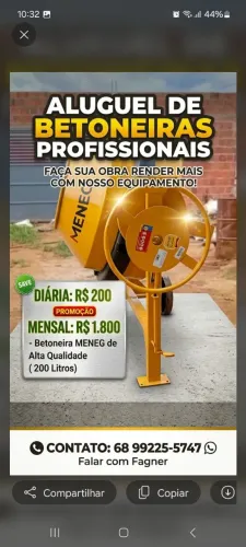 Aluguel de Betoneira Menegotti - Diária ou Mensal