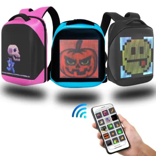Mochila LED Bluetooth com Display Digital Personalizável - Presente Criativo p/ Tech Lover