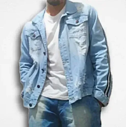 Jaqueta Jeans Masculina Destroyed Com listra no Braço Jacket Estilosa EA9