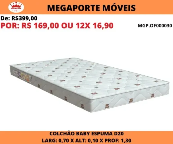 COLCHÃO INFANTIL 1,30 X 0,70 ESPUMA D20