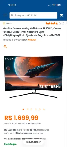 Monitor husky hailstorm 31.5 pol 165hz