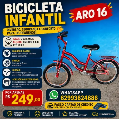 Bicicleta infantil aro 16 para crianças de 3 a 8 anos até 50 kg Usada em boas condições