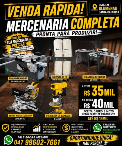 Marcenaria completa aceito carro ou moto parte de pagamento. 