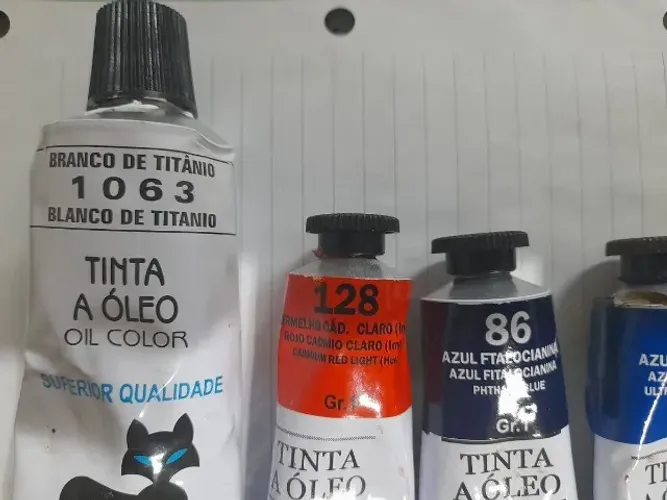 Kit Pintura a Óleo - Tintas Corfix, Gato Preto, Acrilex + Pincéis Condor e Espátula Usados