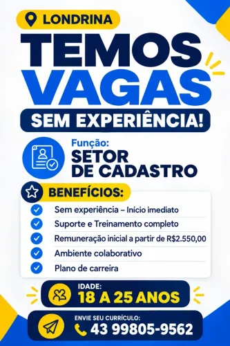 CONTRATAÇÃO IMEDIATA | SEM EXPERIÊNCIA!!!