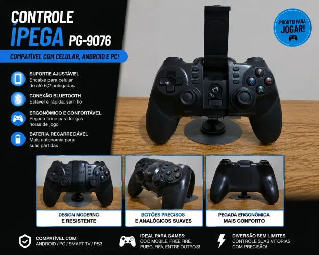 Controle Bluetooth Ípega PG-9076 para Celular, PC e Ps3