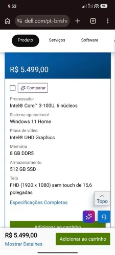 Notebook Dell DDR5 Intel 3