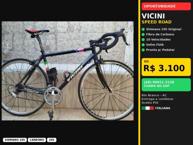 Bicicleta Speed Vicini Italiana Shimano 105 Fibra Carbono 10v