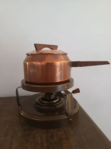 Aparelho de fondue cobre - panela, suporte e fogareiro usado