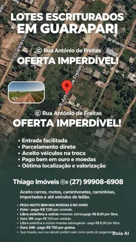LOTES ESCRITURADOS EM GUARAPARI - OPORTUNIDADE ÚNICA, NÃO PERCA!, ACEITO DE TUDO, TROCO