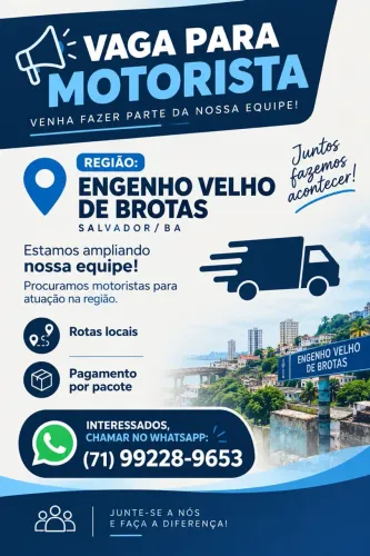 ? OPORTUNIDADE PARA MOTORISTAS ? ENGENHO VELHO DE BROTAS | SALVADOR