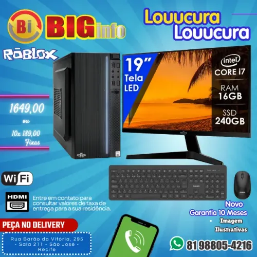 Computador I7 - 16gb - SSD 240 Gb - Monitor Led 19 - Teclado - Mouse - Garantia em ate 10x