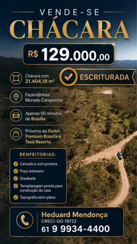 Vendo gleba de 21.404m2 já Escriturada, com poço artesiano e cercada