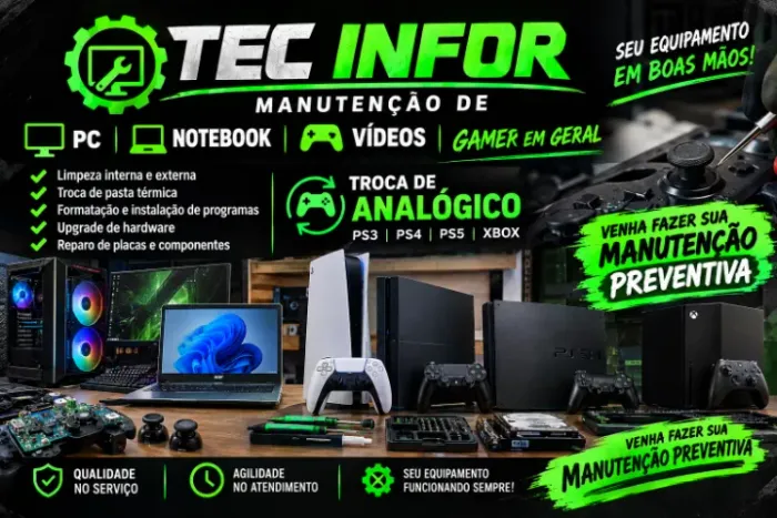 Manutenção em Geral Computador Notebook Vídeos games