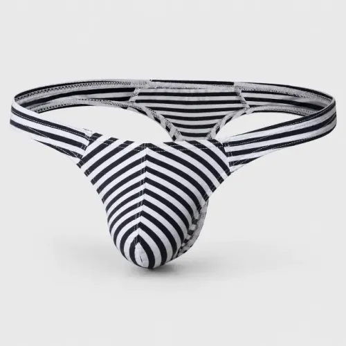 cueca masculina fio dental listrada preta e branca M