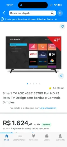 Smatv AOC HD LED com Rokutv 43?