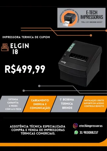 IMPRESSORA TÉRMICA DE CUPOM ELGIN I8 (GARANTIA 6 MESES) 