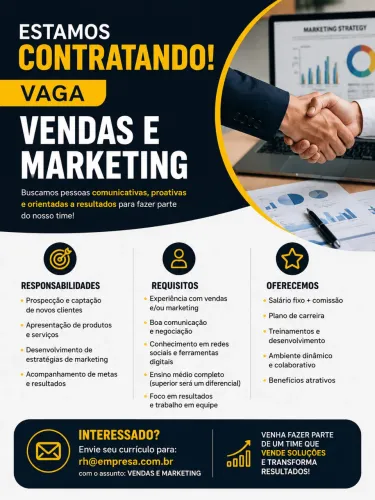 Vagas de emprego para vendedor e marketing