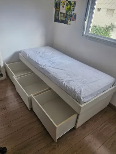 CAMA + COLCHÃO SOLTEIRO MADEIRA COM GAVETÕES