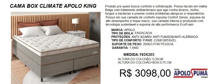 Cama box climate apolo king size - frete gratuito!