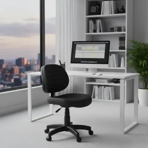 Cadeira Executiva Costurada Giratória Sem Braços Preta Conforto Ergonômica Modelo 31002