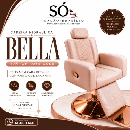 Cadeira Hidráulica Bella Factor Rose Gold Profissional para Salão de Beleza