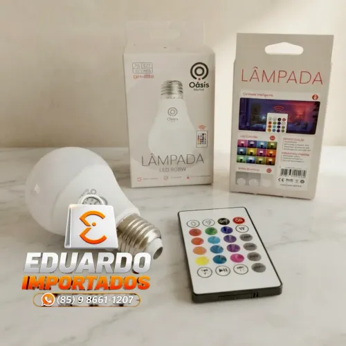 Lâmpada RGBW Colorida + Controle Remoto 16 Cores Incluindo cor Branco, Ajustável
