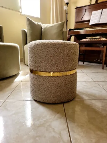 Puff Decorativo Redondo Orgânico Boucle Camurça