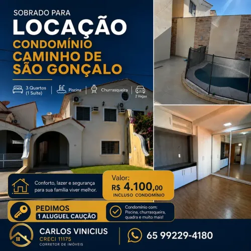 SOBRADO PARA LOCAÇÃO CONDOMÍNIO CAMINHO DE SÃO GONÇALO