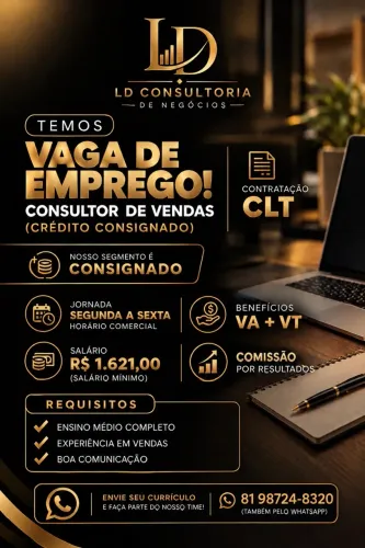 Vaga para vendas de crédito consignado