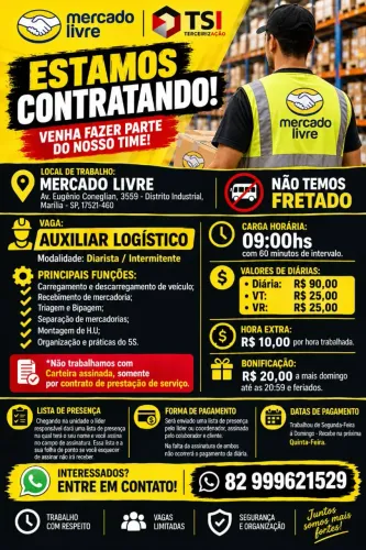 Vagas para diaristas no mercado livre
