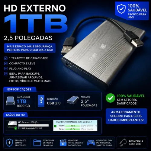 HD Externo 1TB - Testado!