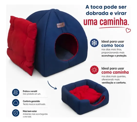 Toca/Cama Pet 2 em 1 Nova - 30 cm