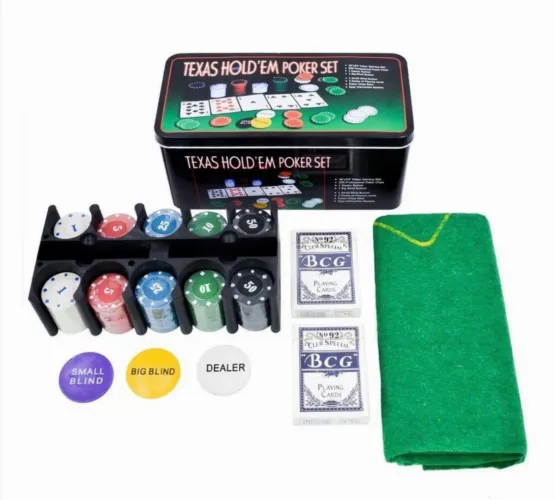 Kit Jogo de Poker 200 Fichas 2 Baralhos + Toalha De Mesa
