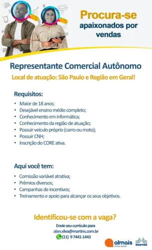 Representante Comercial! Guarulhos, Interlagos, Impiriga.