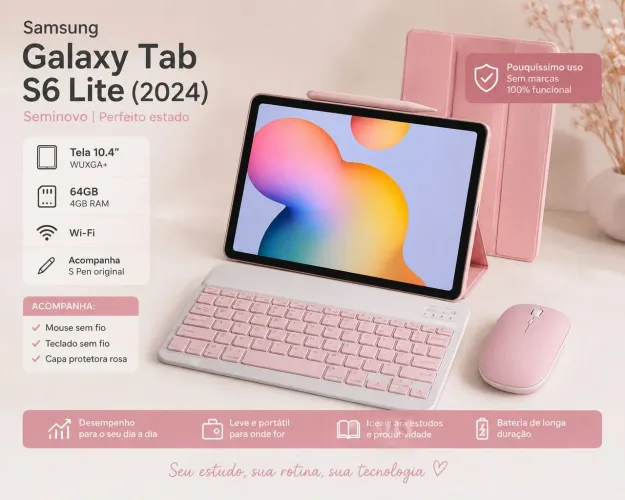 Samsung Galaxy Tab S6 Lite (2024) Rosa 64GB + S Pen + Teclado + Mouse