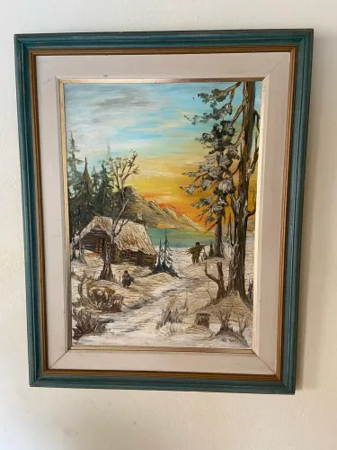 Quadro óleo sobre tela (paisagem inverno)