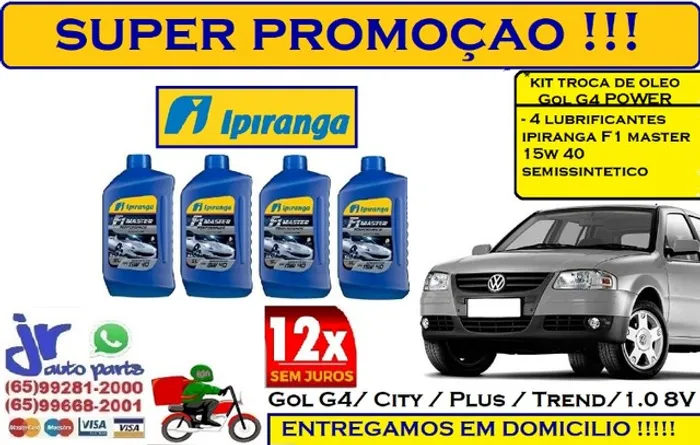 Kit Lubrificante Ipiranga F1 Master 15W 40 Gol G4 City/Trend/Plus/ 1.0 8v