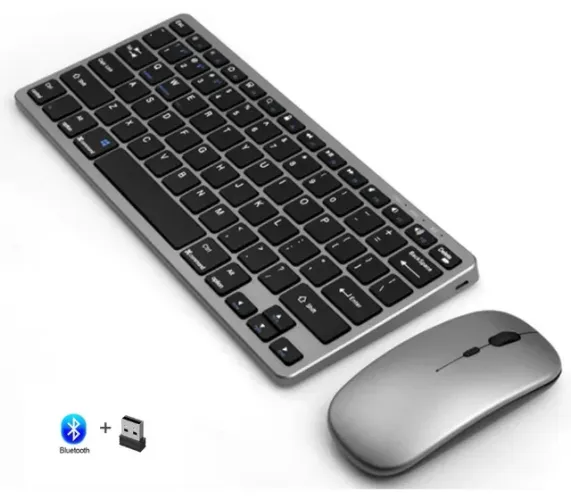 Kit Teclado e Mouse Bluetooth / 2.4Ghz Recarregável Usb P/ Pc Notebook Celular Tablet iPad