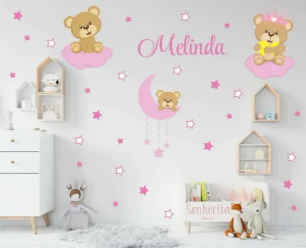 Adesivo de Parede Ursinha na Nuvem Quarto Infantil Decorativo baby
