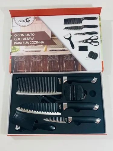 Jogo De Facas Com Descascador Para Cozinha E Churrasco.