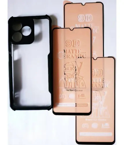 Kit 1 Capa e 3 Películas de Cerâmica 9D para Realme C53 (Protetor de Tela) Três Película