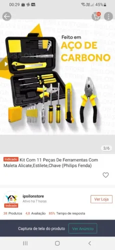 1 Kit com 11 Peças de Ferramentas com Maleta