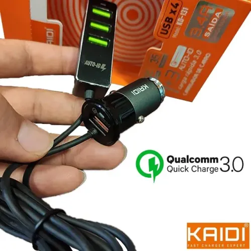 Carregador Veicular Turbo 3.4a Kaidi KD-131 4 Portas USB 12v ou 24v Uber Taxi